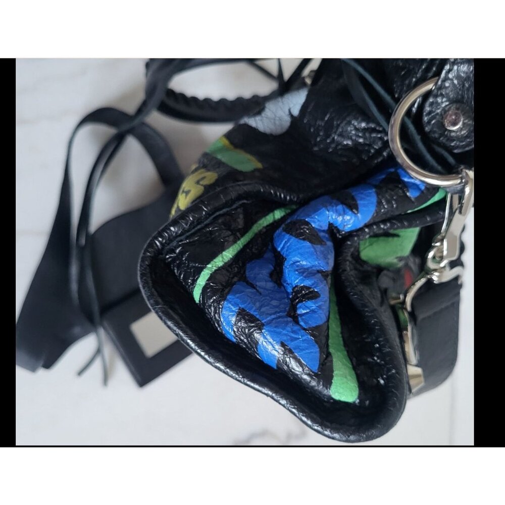 Balenciaga 2019 Small Motocross Classic Graffiti City Bag Black Arena Leather - Picture 8 of 11